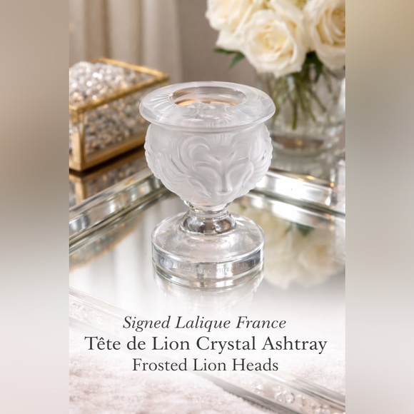 Lalique Other - Signed Lalique France Tête de Lion Crystal Ashtray Frosted Lion Heads